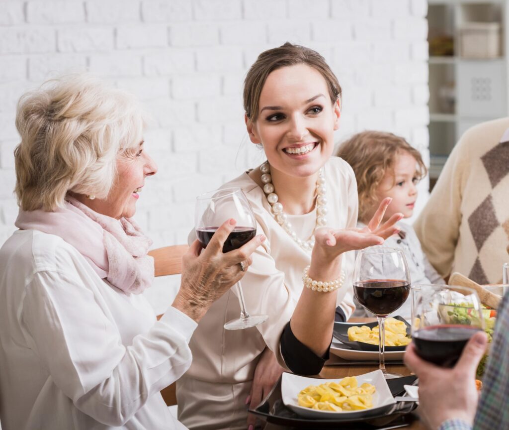 life areas foojan app mother in law - family drinking wine